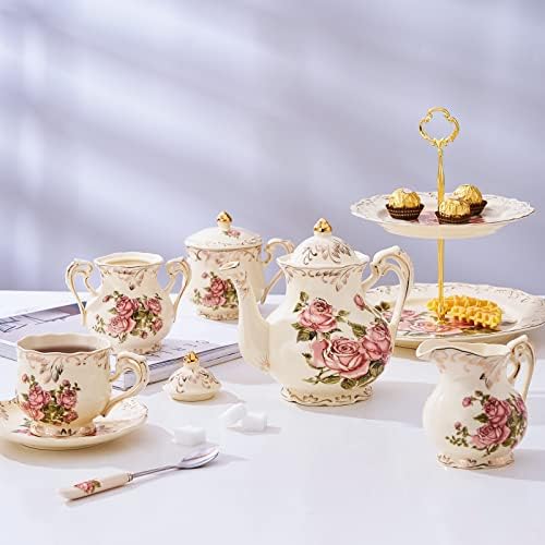 YOLIFE Pink Rose Teapot with Infuser, 35 OZ / 4 Cup Tea Pot