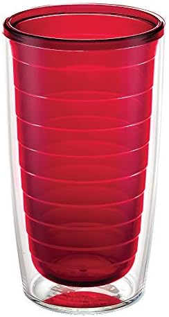Tervis Clear & Colorful Tabletop Made in USA Double Walled Insulated Tumbler Travel Cup Keeps Drinks Cold & Hot, 16oz, Red