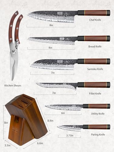 HOSHANHO 8 Pieces Knife Set, Razor Sharp Kitchen Knife Set with Block