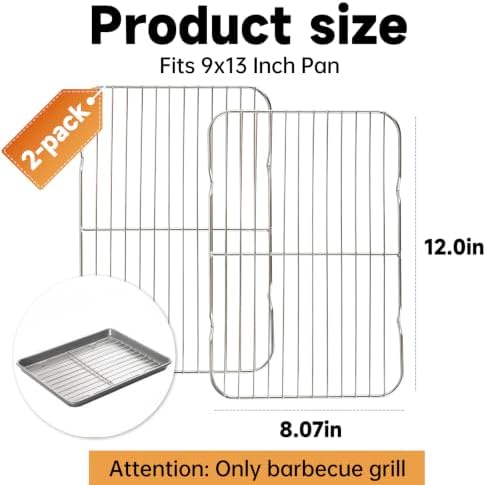 Roasting Rack for 9x13 Inch Pan, Stainless Steel Cooling Racks, 2-Pack