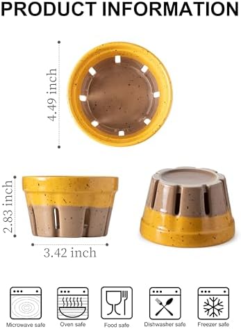 Gomakren Ceramic Berry Bowls with Holes Set of 2 for Fridge Yellow + Brown