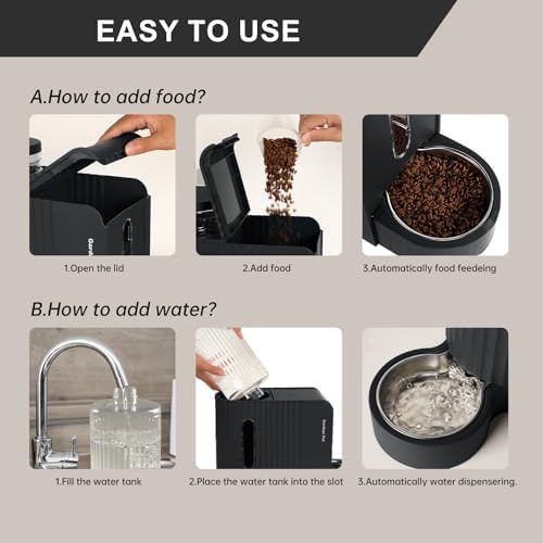 Gravity Automatic Cat Feeder, Water & Food Dispenser Set, Stainless Bowls