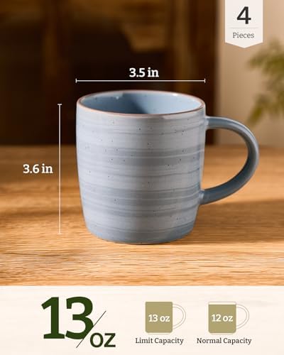 famiware Coffee Mugs Set of 4, Meteor 13 oz Ceramic Mug Cup Set with Handle