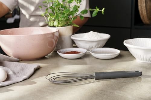 Zyliss Flat Whisk, Sustainable Wheatstraw/Nylon, Cooking Whisk forr Cooking and Serving with Heat Resistant Silicone Head, Beluga Grey, 11.9" x 2.8", Dishwasher Safe, 5 Year Guarantee