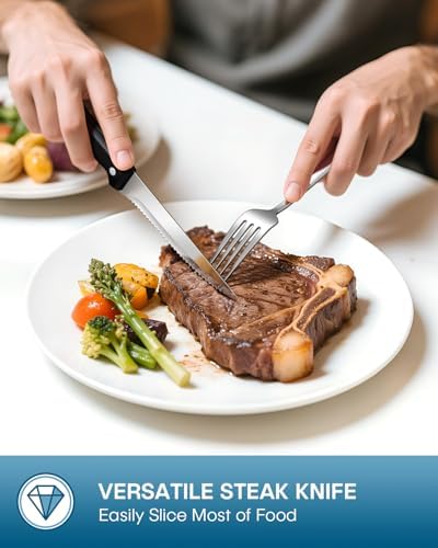 Stapava 48-Piece Silverware Set with Steak Knives, Food-Grade Stainless Steel Flatware Set for 8 Mirror Polished Cutlery Utensil Sets Include Dinner Knives Spoons and Forks Set Dishwasher Safe