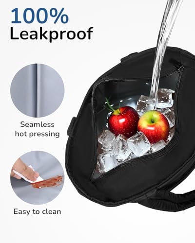 Aosbos Black Lunch Tote Bag,Insulated Lunch Bag For Women,Work,Office