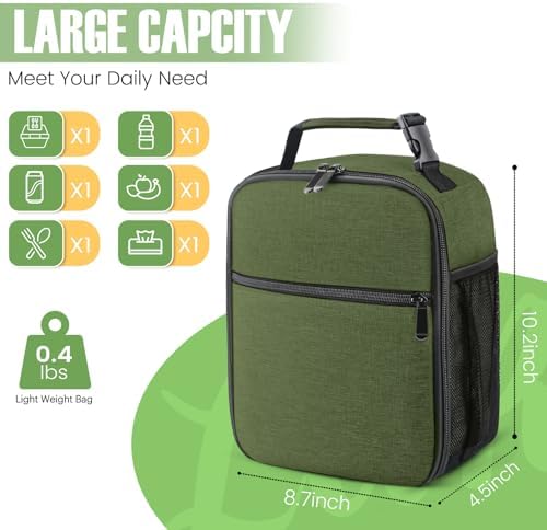 Lunch Bag for Men/Women, Reusable Lunchbox for Adult, Small Insulated Lunch box, Lunch Tote Bag for Office, Work, Picnic - Green
