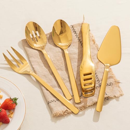 KINGSTONE 18/10 Large Hostess Gold Serving Utensils,Stainless Steel Serving