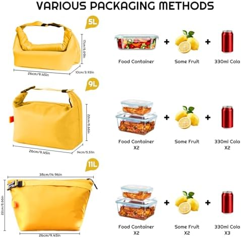 YUDANSI Large Capacity Lunch Bags for Men Women- Reusable Insulated Leakproof Lunch Box Tote Bag, Cool Bags for Adults,Thermal Cooler Bag for Work Picnic Travel -11L (Yellow)