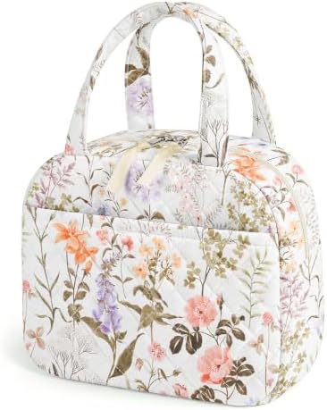 WOBAGMEN Quilted Lunch Box for Women,Coquette Aesthetic Lunch Box for Teen Girls,Cute Floral Lunch Bags for Work, School,Office,Picnic,Travel (Dewy Morning Garden)