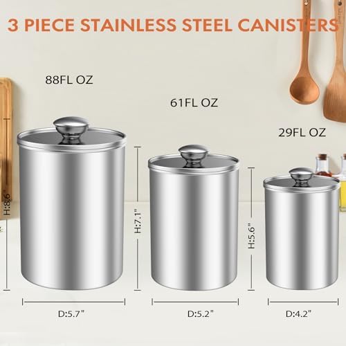 ENLOY 3-Piece Stainless Steel Food Storage Canister Set with Clear Lid