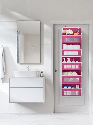 JARLINK Over the Door Organizer for Bedroom, Bathroom, 5 Shelf Rose Pink
