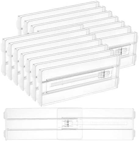 Vtopmart 14 Pack Drawer Dividers for Clothes, 4" High 10.2"-16.5" Adjustable Expandable Dresser Drawer Organizer, Clear Plastic Separators for Dresser, Baby Clothing, Underwear, Cosmetic, Toiletries