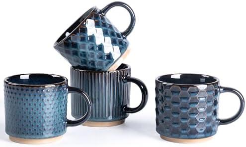GBhome 6 OZ Stackable Coffee Mugs Set of 4, Ceramic Coffee Cups Set