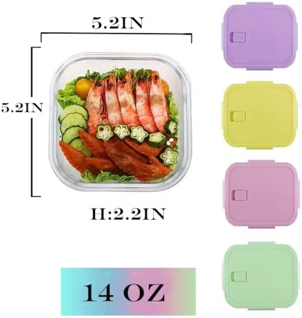 8 Pcs Square Glass Food Storage Container with Lids, 16OZ Square Glass Meal Prep Containers Set, 2 Cup glass Food Storage for Lunch Salad, Microwave, Oven, Freezer, Dishwasher Safe (4 Pack)