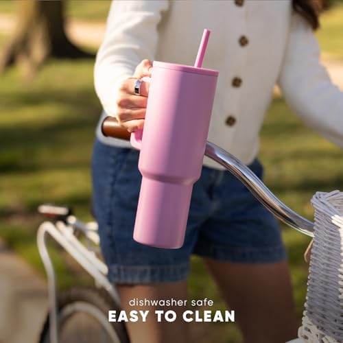 Simple Modern 40 oz Trek Tumbler with Handle and Straw Lid | Cup Holder Friendly Insulated Stainless Steel Travel Mug | Blush (Pack of 12)