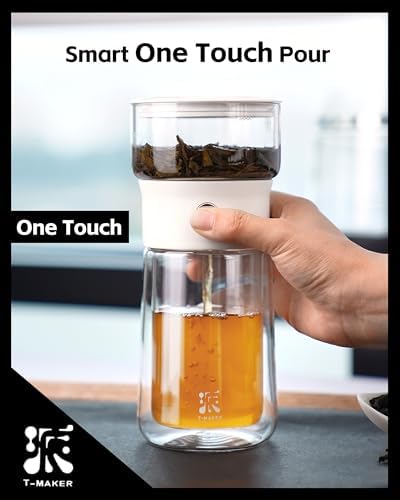 ZENS Modern Glass Infuser Pot, One Touch Tea Maker for Loose Leaf Tea