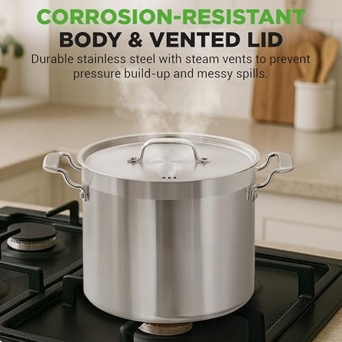 NutriChef 20 Quart Heavy-Duty Stockpot with Stainless Lid - Large Pot for Induction, Gas & Electric Cooktops, Perfect for Soups & Stews