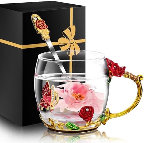 Women Glass Tea Coffee Pretty Cup Gift Set Cute Mug Teacher Appreciation Soul Bestie Co Worker Thank You Grandma Gigi Granny Mother Day Wife Daughter Son First Mama Mommy Bonus Mom Christmas Birthday