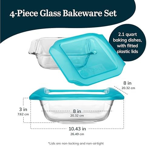 Libbey Baker’s Premium 2 Piece Glass Baking Dish Set, Stackable Casserole Dish with Lid Set, Baking Glassware for Casseroles, Lasagna, Brownies