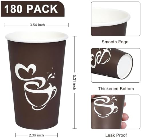 Clawsoff 16 oz 180 Count Paper Coffee Cups Disposable Hot Coffee Cups Brown