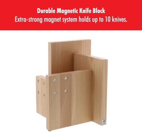ZWILLING Square Magnetic Knife Block, Made in Italy, Natural Beechwood Kitchen Knife Holder, Contemporary Countertop Storage