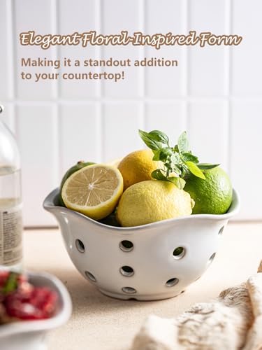 Gomakren Fruit Basket, 7.6in Berry Bowls Colander with Holes Set of 2 White