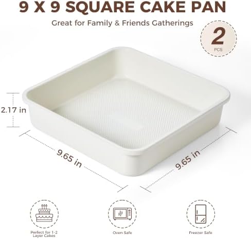 HONGBAKE Ceramic 9x9 Baking Pan 2 Pack, Square Cake Pan with Diamond Texture, Aluminized Steel Nonstick Square Baking Pan for Brownies, Cream
