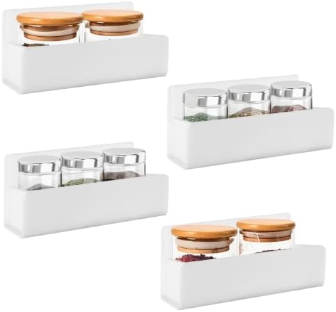 6 Inch Acrylic Spice Rack Wall Mount, White, 4 Pack