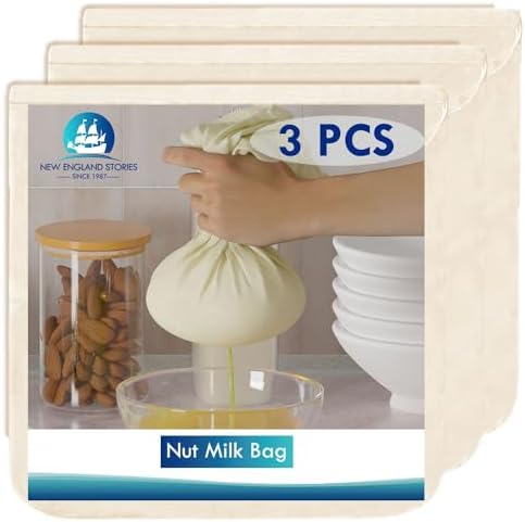 3 PCS Reusable Cheesecloth Bag & Nut Milk Bags, Grade 100, 14x14 Inch Hemmed Cheese Cloth for Straining Craft, 100% Cotton Unbleached Cloth Strainer for Cooking, Baking, Juicing, Cheese Making