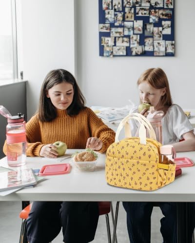 Lunch Box Lunch Bag Insulated Lunchbox Cute Reusable Lunch Tote bags for School Work Picnic for Kids Girls Women (Yellow Floral)