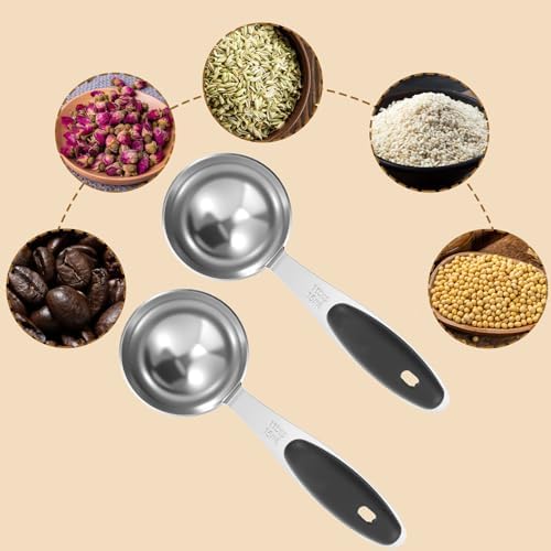 2Pcs 1 Tbsp (3tsp, 15ml, 1/2oz) Single Measuring Spoons, Stainless Steel Measure Scoop with Black Silicone Grip Measuring Scoop Dishwasher Safe for Coffee Pet Food Grains Protein Spices Dry Goods