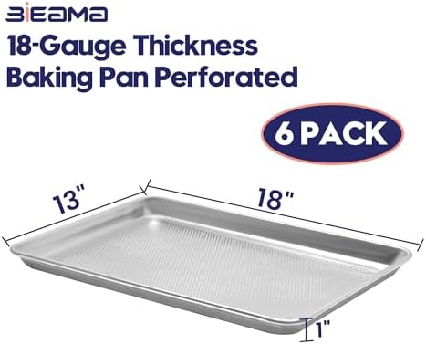 BIEAMA 6 Pack Perforated Half Size 18" x 13" Baking Sheet Pan