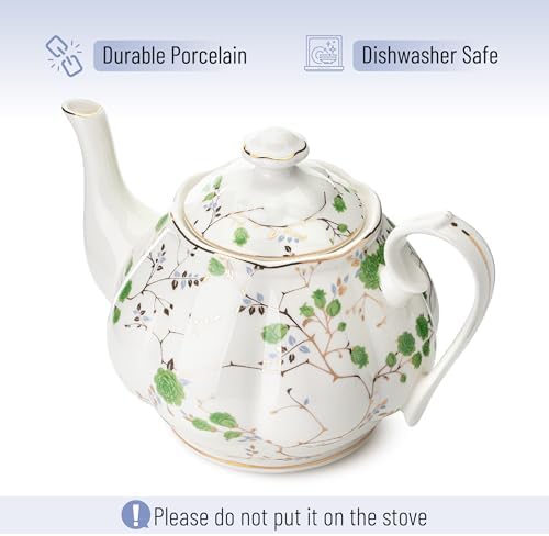 BTaT- Floral Tea Pot, Porcelain Teapot, 38 oz, Floral Teapot, Bone China Teapot for Tea Set