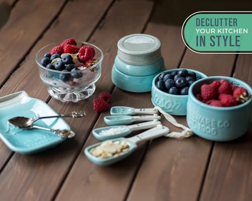 Comfify Aqua Blue Mason Jar Measuring Set – 4 Cups, 4 Spoons, Spoon Rest