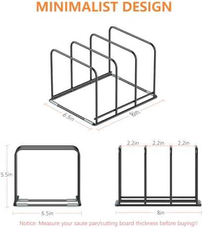 KORRTFID Kitchen Cabinet Organizer, 2PCS Steel Cookware Holder, Divided Holder with 3 Slots for Skillets Baking Tray and Chopping Board Rack - Pan Holder Storage (2.2 Inch Width Slots)