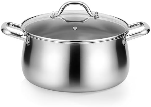 Tifanso 8QT Tri-Ply Stainless Steel Induction Stock Pot with Lid