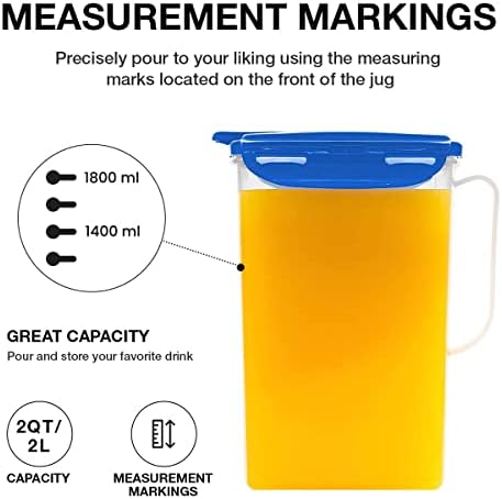 LocknLock Aqua Fridge Door Water Jug with Handle BPA Free Plastic Pitcher with Flip Top Lid Perfect for Making Teas and Juices, 2 QT, Blue (Pack of 5)