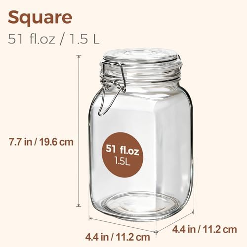 ComSaf Square Glass Canisters 51 oz 3 Pack for Flour Sugar Coffee Pantry
