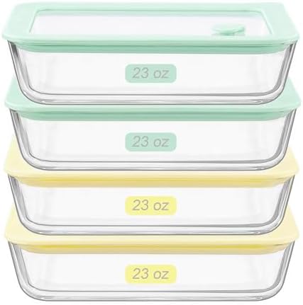 Urban Green Glass Food Container Set with Glass Lid, 4 Pack, Food Storage Containers with Airtight Lid, LeakProof, 100% Plastic Free, Meal Prep Container Set