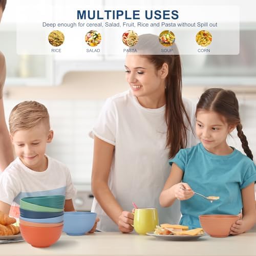 HOTEC 12-Pack 26oz BPA Free Plastic Cereal Bowls, Multicolor