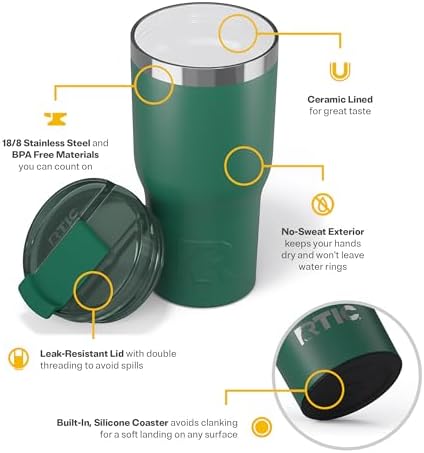 RTIC 20oz Essential Tumbler with Lid, Ceramic Lined, Pine Tree