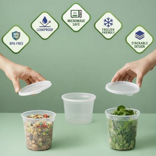 48 Sets Plastic Food Storage Deli Containers w/ Lids 16oz Pint & 32oz Quart