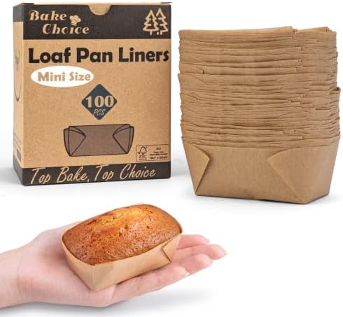 Bake Choice 100 Mini Loaf Pan Liners Compatible with Wilton Mini Loaf Pan