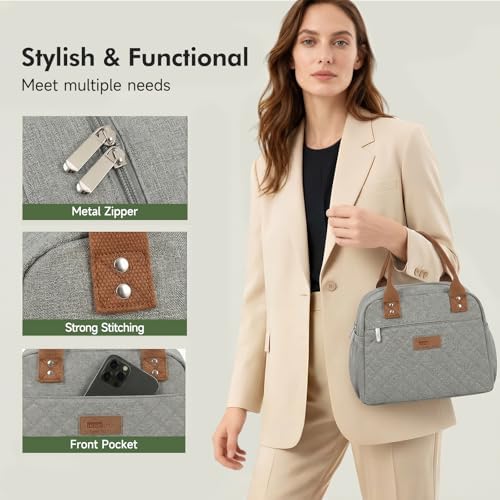 HOMESPON Insulated Lunch Bag for Women Men Adults Lunch Tote with Front Pocket Lunch Box Container Cooler Bag for Work Picnic (Grey)