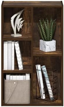 Furinno LUDER Book Shelf, 5-Cube Bookshelf, Reversible Bookcase, 9.4 x 19.5 x 31.5, Easy Assembly, for Living Room, Bedroom, Home Office, Amber Pine