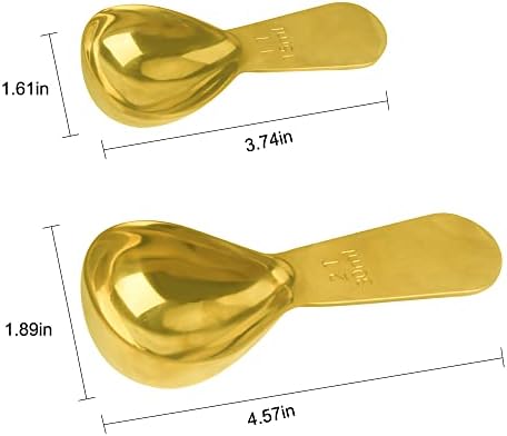 Coffee Scoop Set of 2, Gold Stainless Steel Measuring Spoons, 15ml & 30ml, Compact Short Handle, Measure Spoon for Espresso, Protein Powder, Matcha, Cocoa & Baking