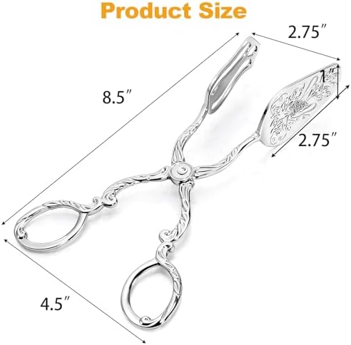 Jucoan 3 Pack Vintage Silver Serving Tongs, 8.5 Inch Zinc Alloy Metal Food Buffet Bread Salad Tongs for Birthday Wedding Tea Party, Dishwasher Safe
