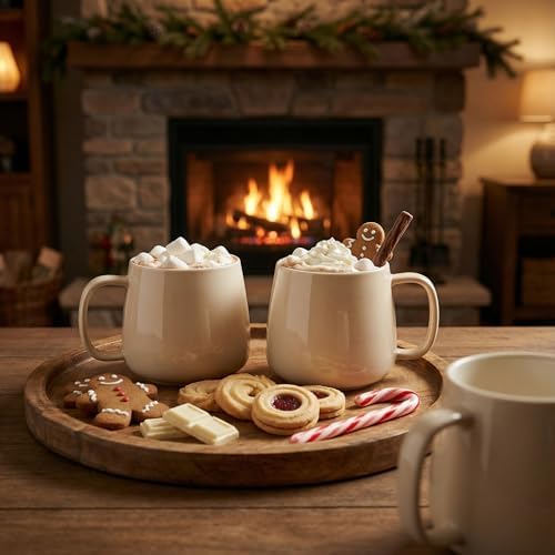 Teocera Coffee Mugs Set of 4-12oz Chip-Resistant Ceramic Cups with Ergonomic Handle | Dishwasher & Microwave Safe Cream Mugs | Keeps Beverage Hot, Perfect for Family Kitchen & Holiday Gifts