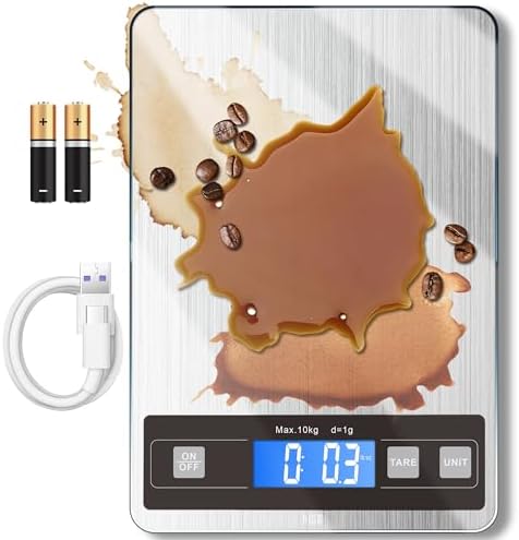 hito 22lb Food Scale, Digital Kitchen Scale with Type-C & Battery Dual Charging, 1g/0.1oz Precision, Waterproof LCD Display, Stainless Steel & Tempered Glass for Cooking, Baking (Ash Silver)